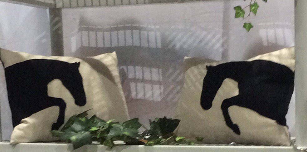 Equestrian Horse Pillow Home Decor black and flax linen.