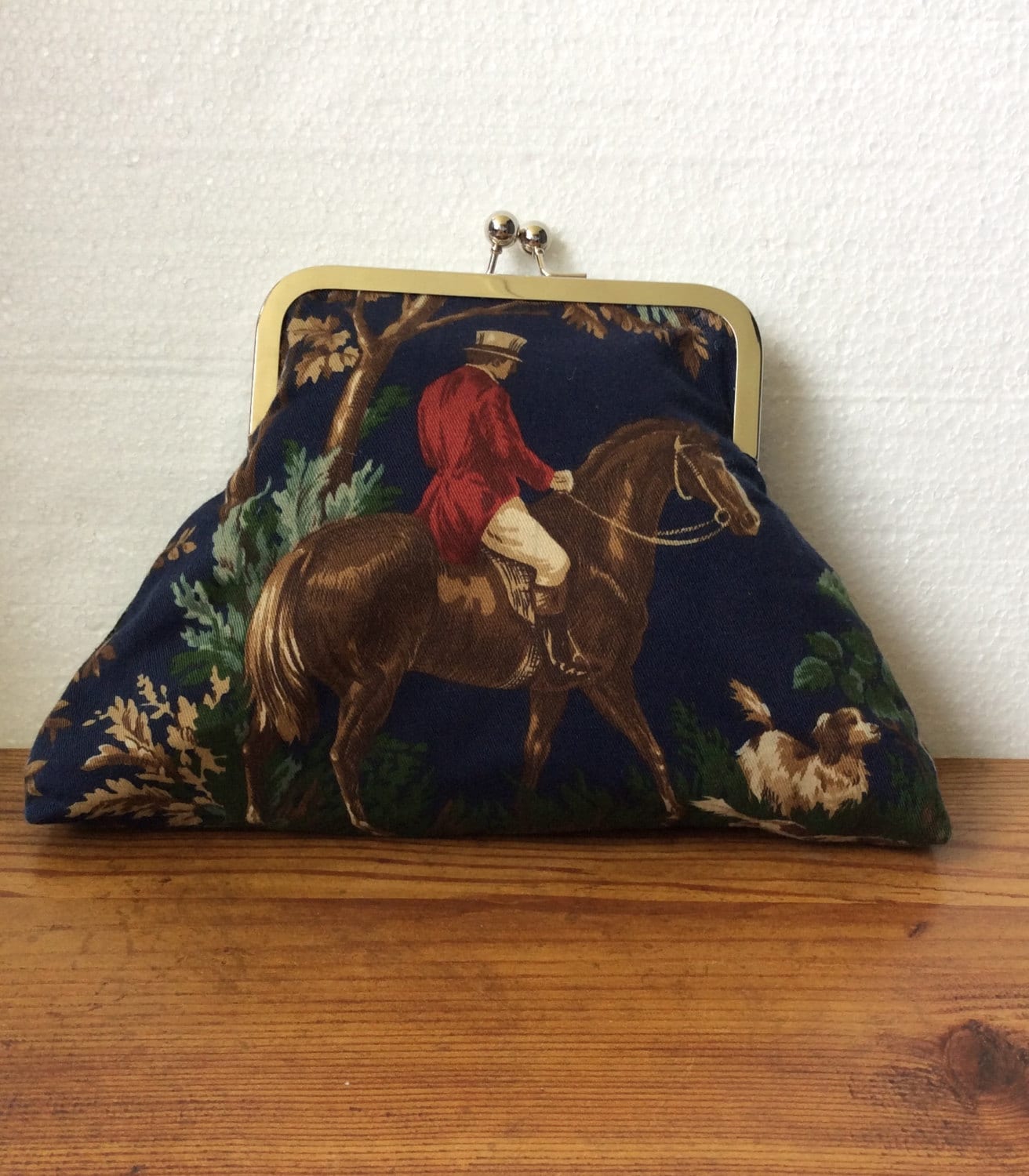 Equestrian Handbag Lauren Horse  Purse Navy Fox Hunt