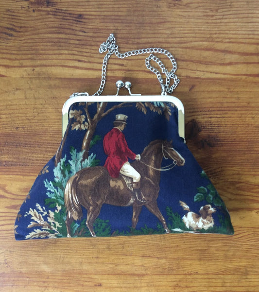 Equestrian Handbag Lauren Horse  Purse Navy Fox Hunt