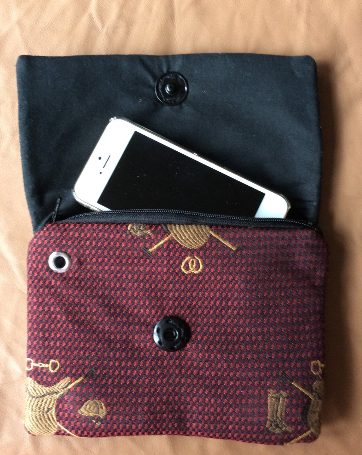 Equestrian Gifts Burgandy with Tan Saddles Equestrian horse Purse "Ride Along Bag" Wristlet Hands Free Belt Bag
