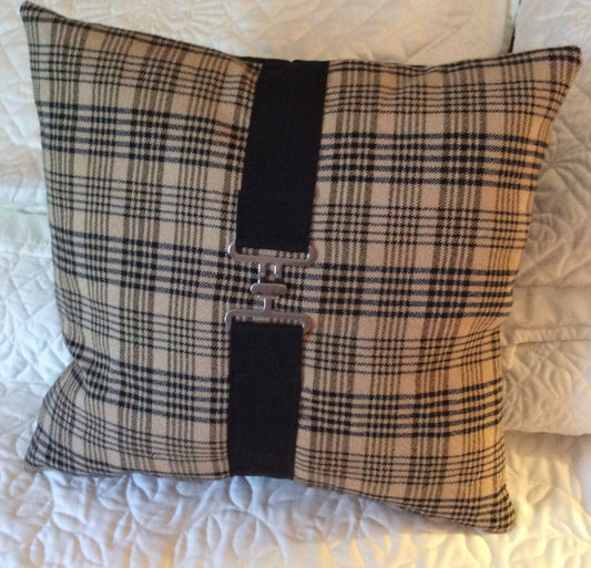 Equestrian Horse Pillow Equestrian Decor Tan  and Black Plaid Horse Blanket Pillow