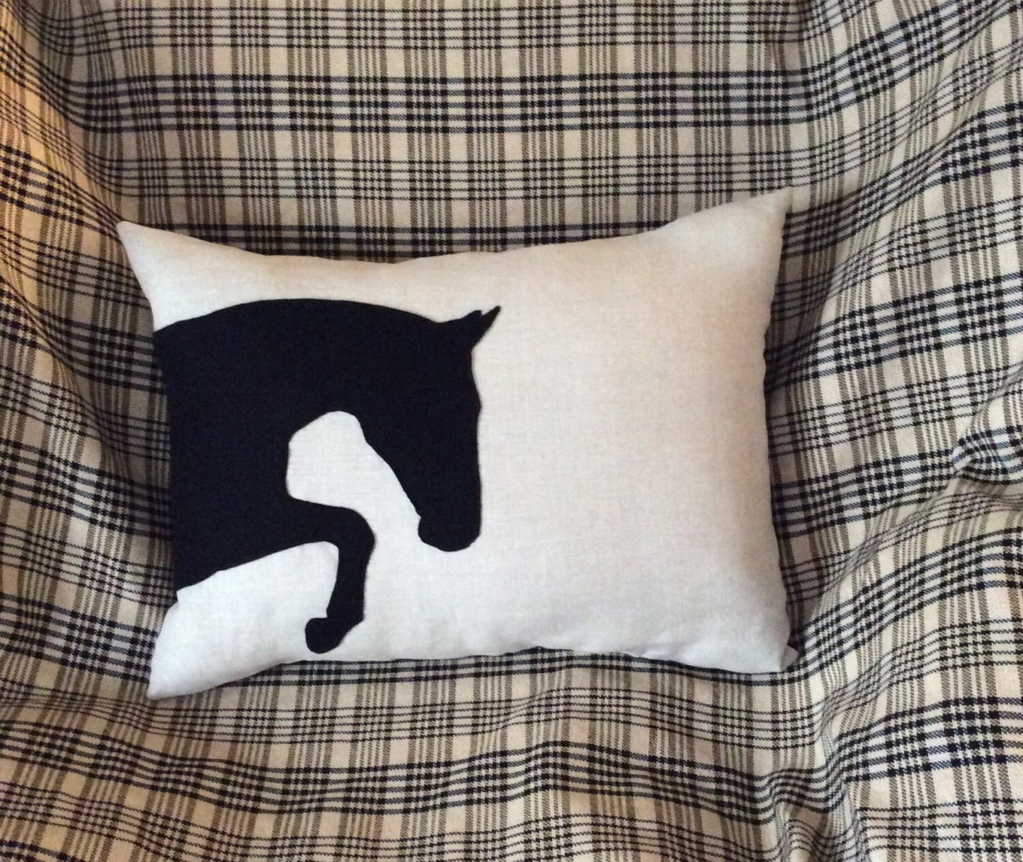 Equestrian Horse Pillow Home Decor black and flax linen.