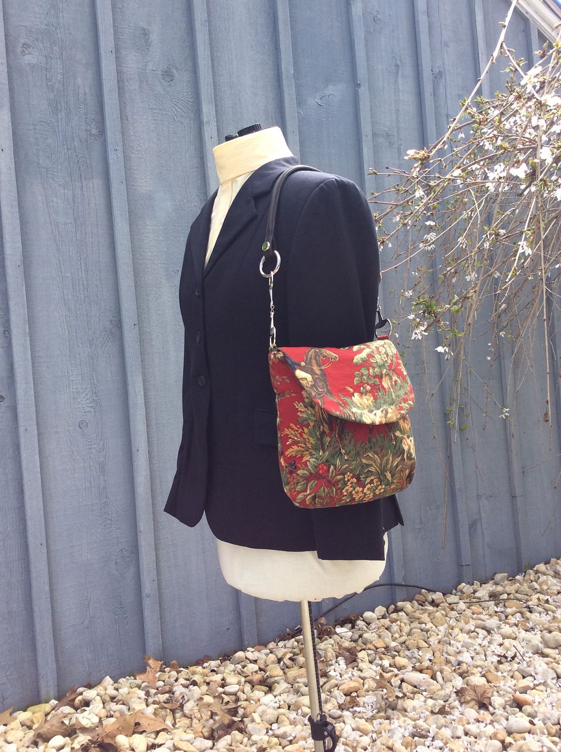 Equestrian Horse Purse Fox Hunt Handbag Purse Lauren Red Fabric Kentucky Derby Hunt Ball  Sustainably Sourced Fabric