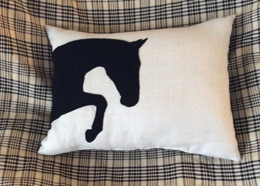 Equestrian Horse Pillow Home Decor black and flax linen.