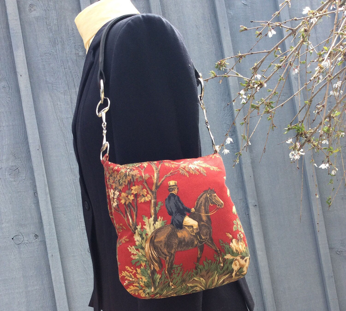 Equestrian Horse Purse Fox Hunt Handbag Purse Lauren Red Fabric Kentucky Derby Hunt Ball  Sustainably Sourced Fabric