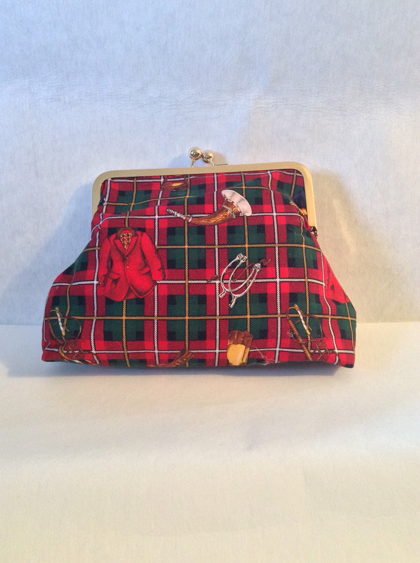 Red Plaid Equestrian Horse Foxhunt Clutch Purse