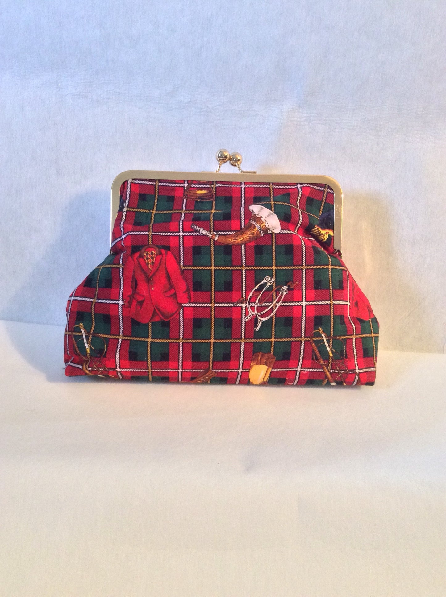 Red Plaid Equestrian Horse Foxhunt Clutch Purse