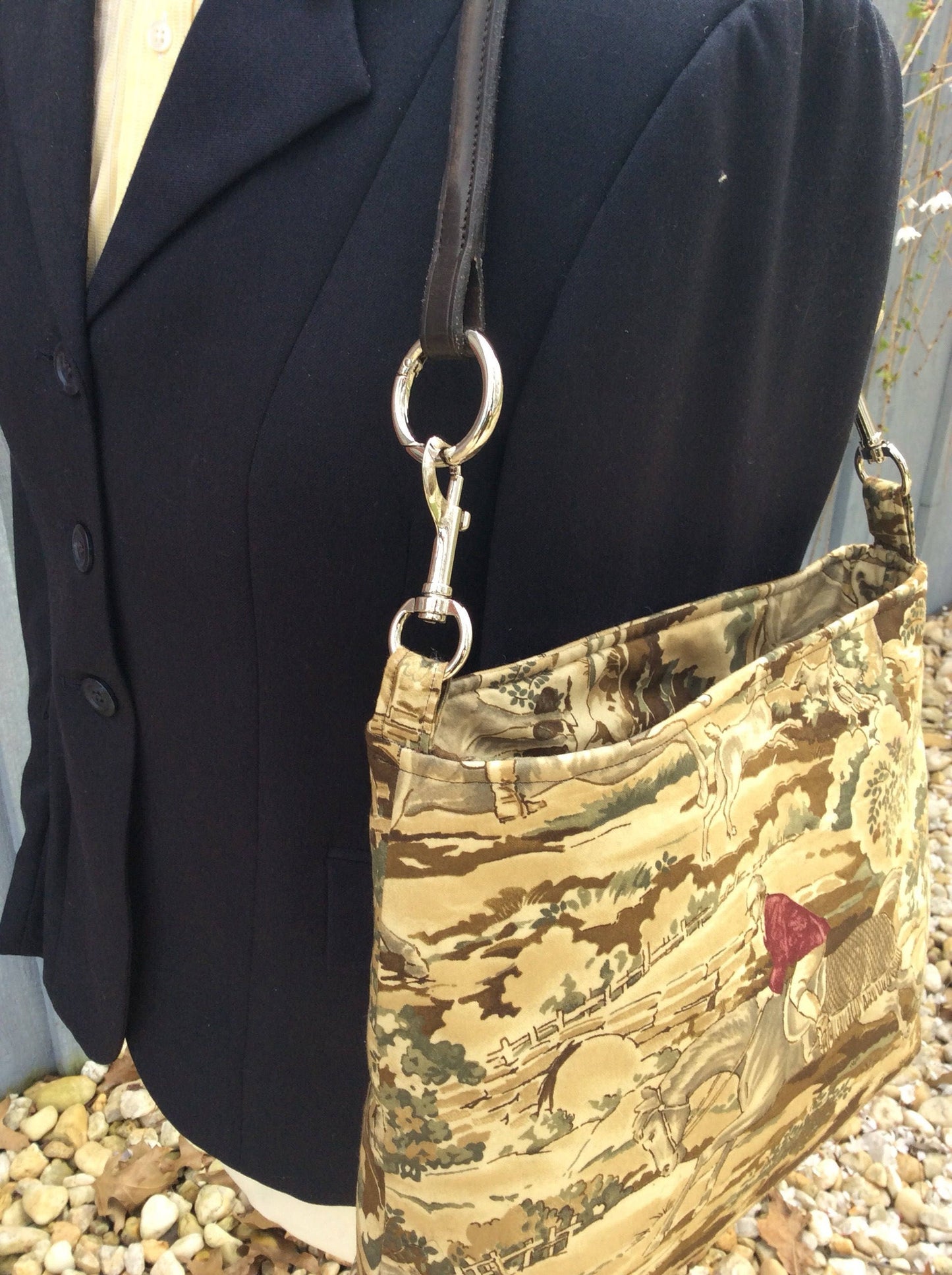Equestrian Horse Handbag Brown Lauren Fabric Purse w/Browband kentucky Derby