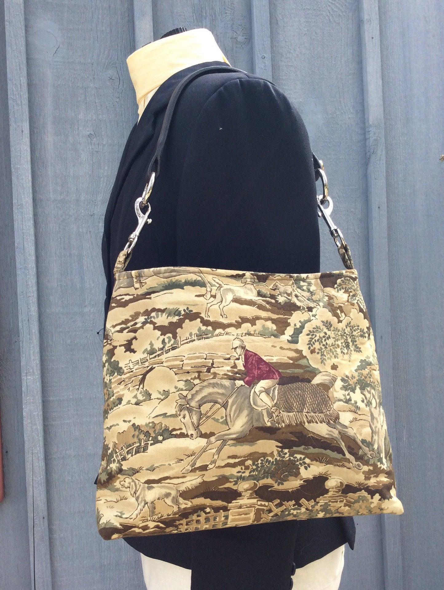 Equestrian Horse Handbag Brown Lauren Fabric Purse w/Browband kentucky Derby
