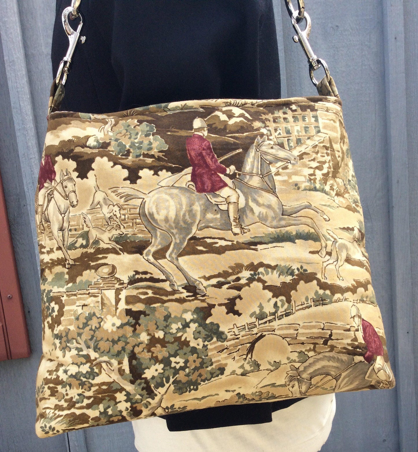 Equestrian Horse Handbag Brown Lauren Fabric Purse w/Browband kentucky Derby