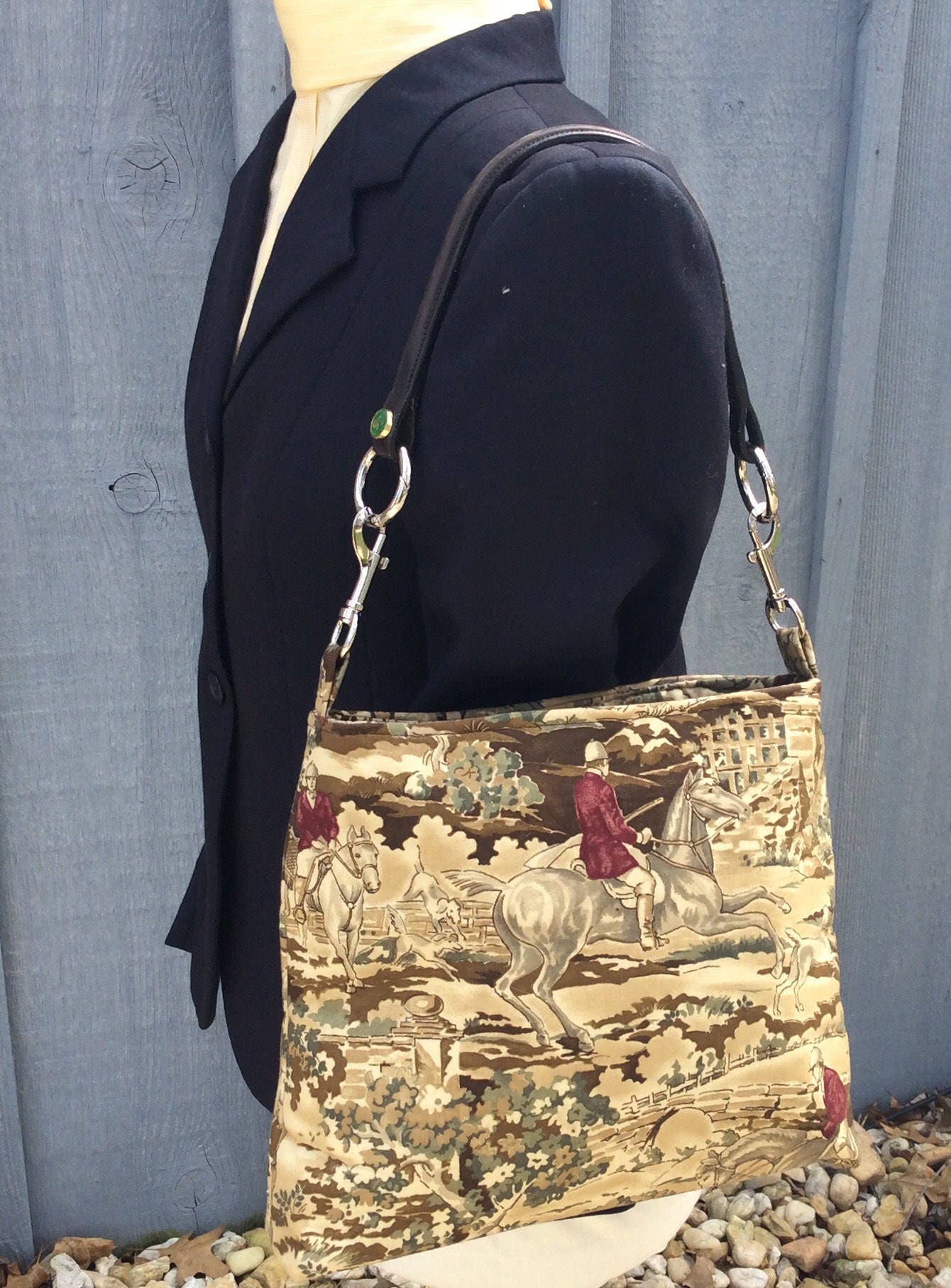 Equestrian Horse Handbag Brown Lauren Fabric Purse w/Browband kentucky Derby