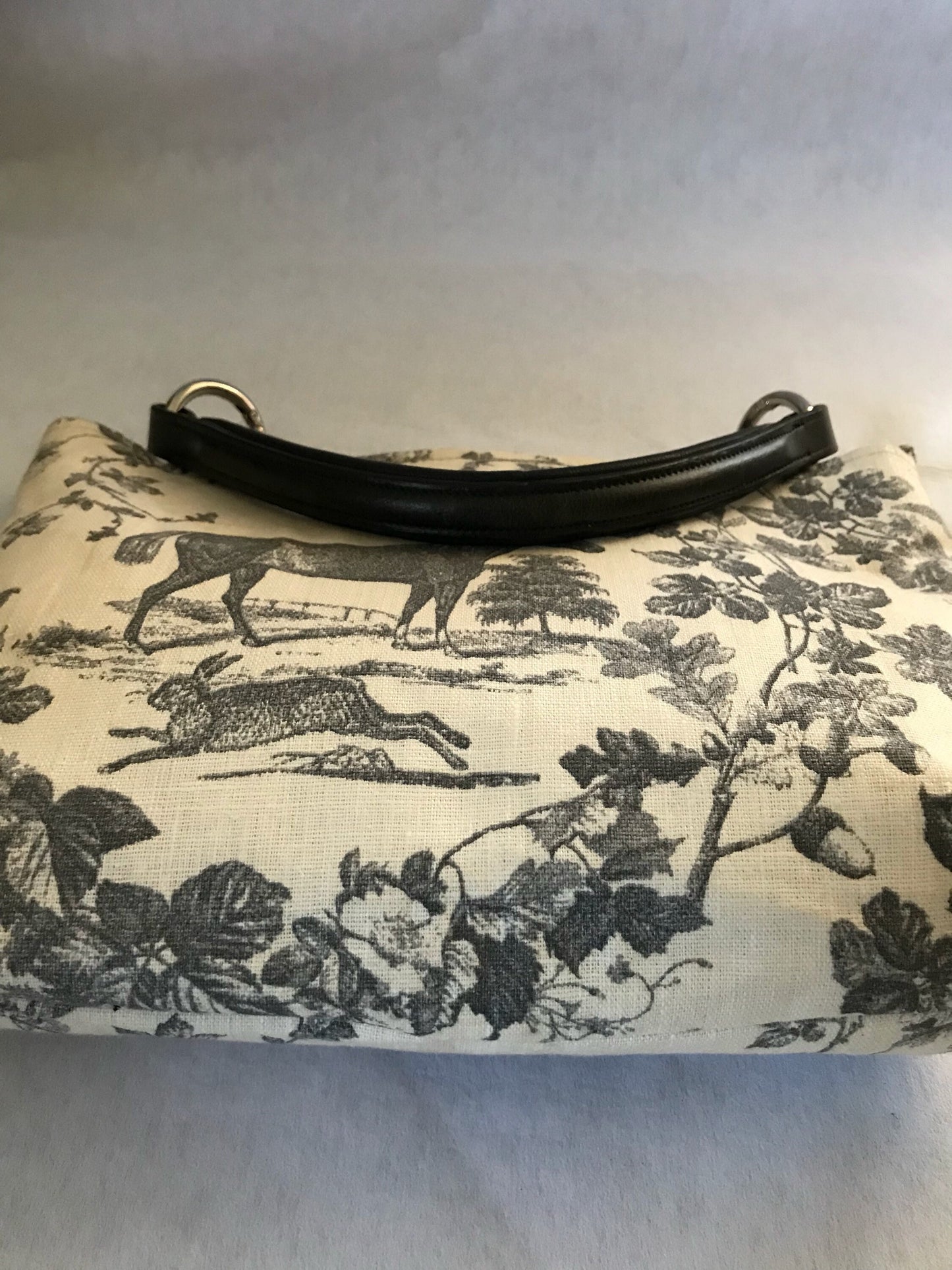 Horse Purse Equestrian Purse Grey Linen Equestrian Horse Handbag Purse with Bridle Handle Sustainable Purse