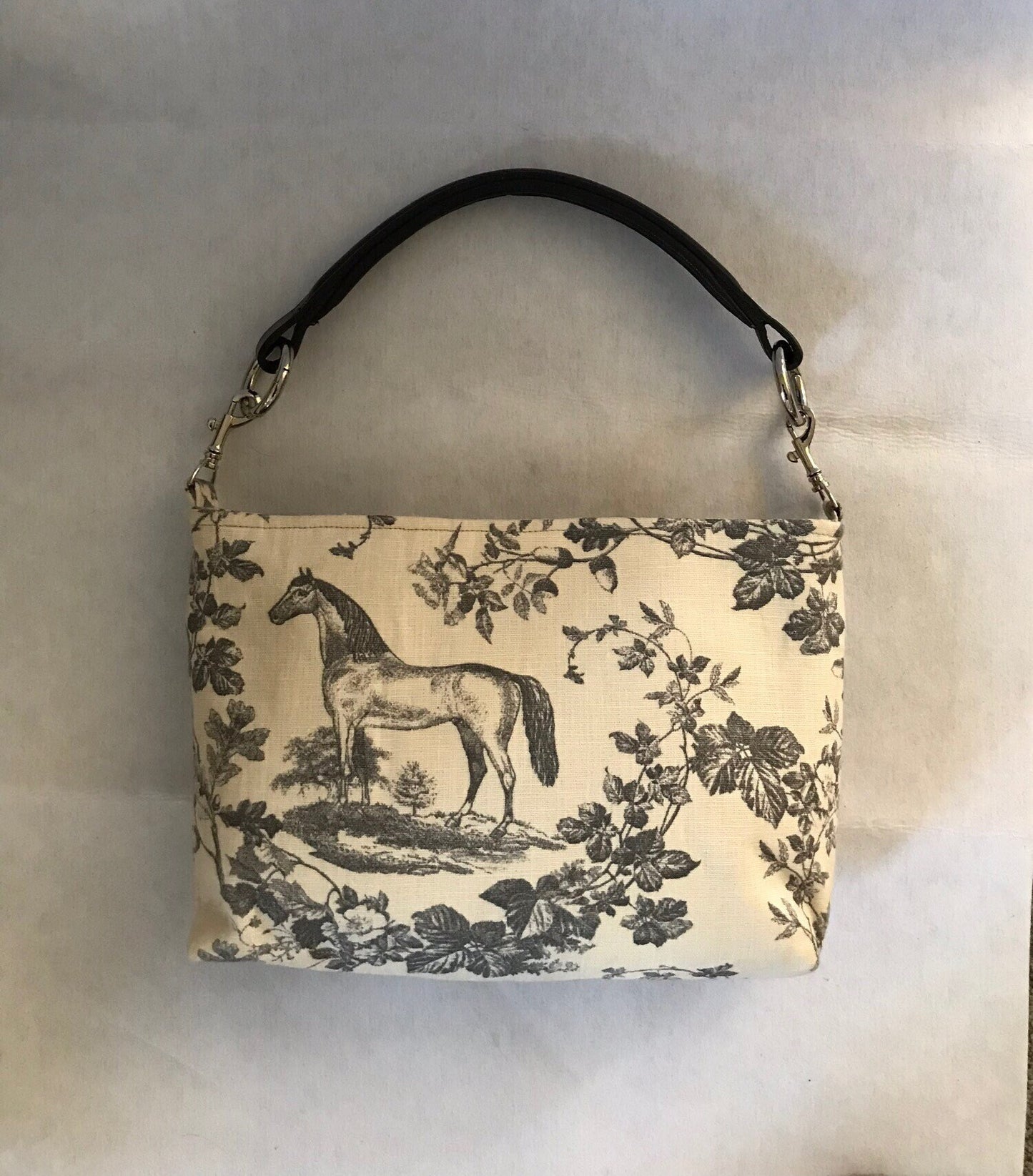 Horse Purse Equestrian Purse Grey Linen Equestrian Horse Handbag Purse with Bridle Handle Sustainable Purse