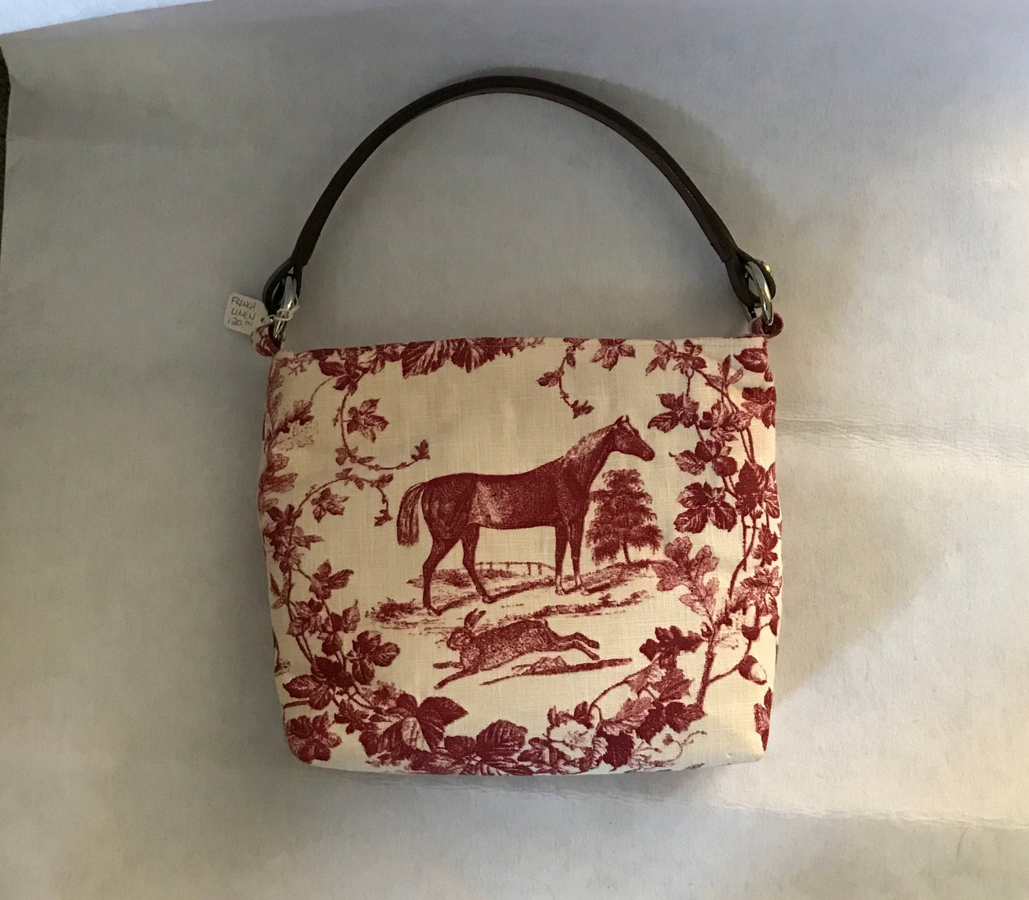 Equestrian Horse Handbag Purse with Bridle Handle Red Linen