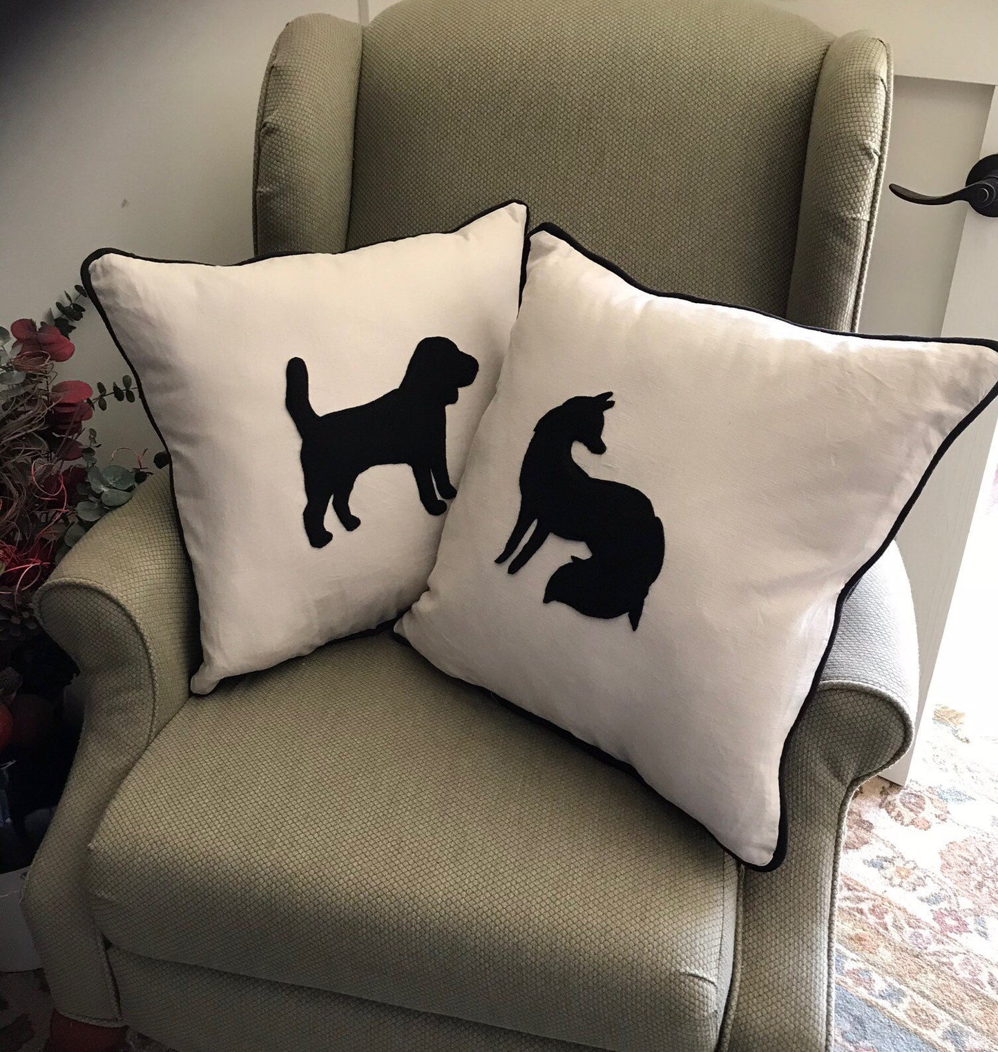 Horse Dog Silhouettes Fox and Hound Foxhunt Equestrian Horse Silhouette Animal Pillows