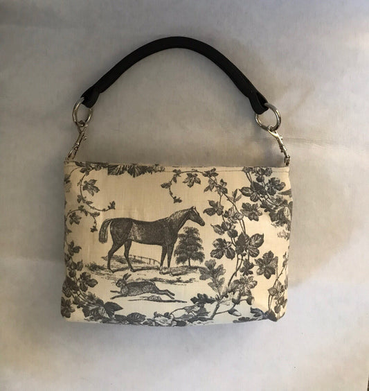 Horse Purse Equestrian Purse Grey Linen Equestrian Horse Handbag Purse with Bridle Handle Sustainable Purse