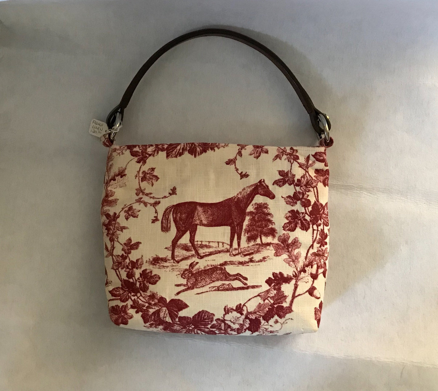 Equestrian Horse Handbag Purse with Bridle Handle Red Linen