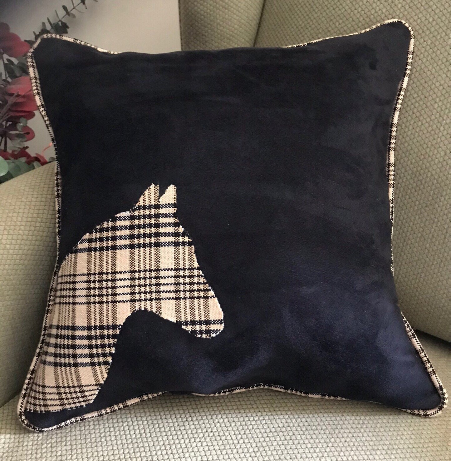 Equestrian Horse Pillow Gifts w/ Horse Silhouette  Authentic Black and Tan Horse Blanket