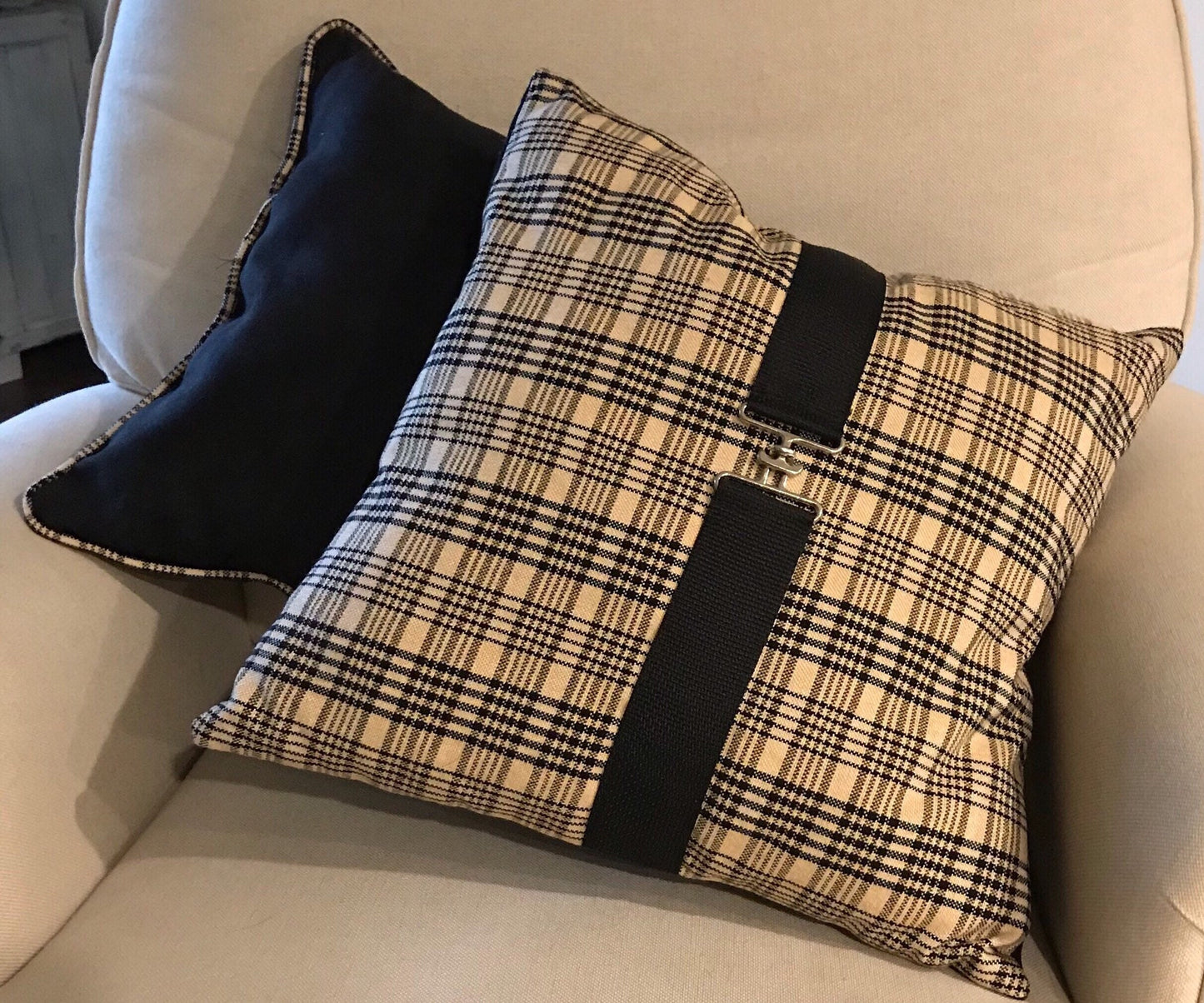 Equestrian Horse Pillow Equestrian Decor Tan  and Black Plaid Horse Blanket Pillow