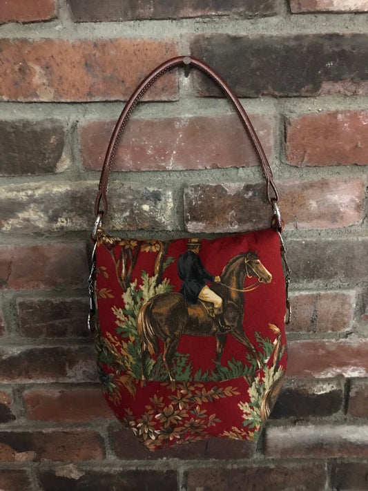 Equestrian Horse Purse Fox Hunt Handbag Purse Lauren Red Fabric Kentucky Derby Hunt Ball  Sustainably Sourced Fabric