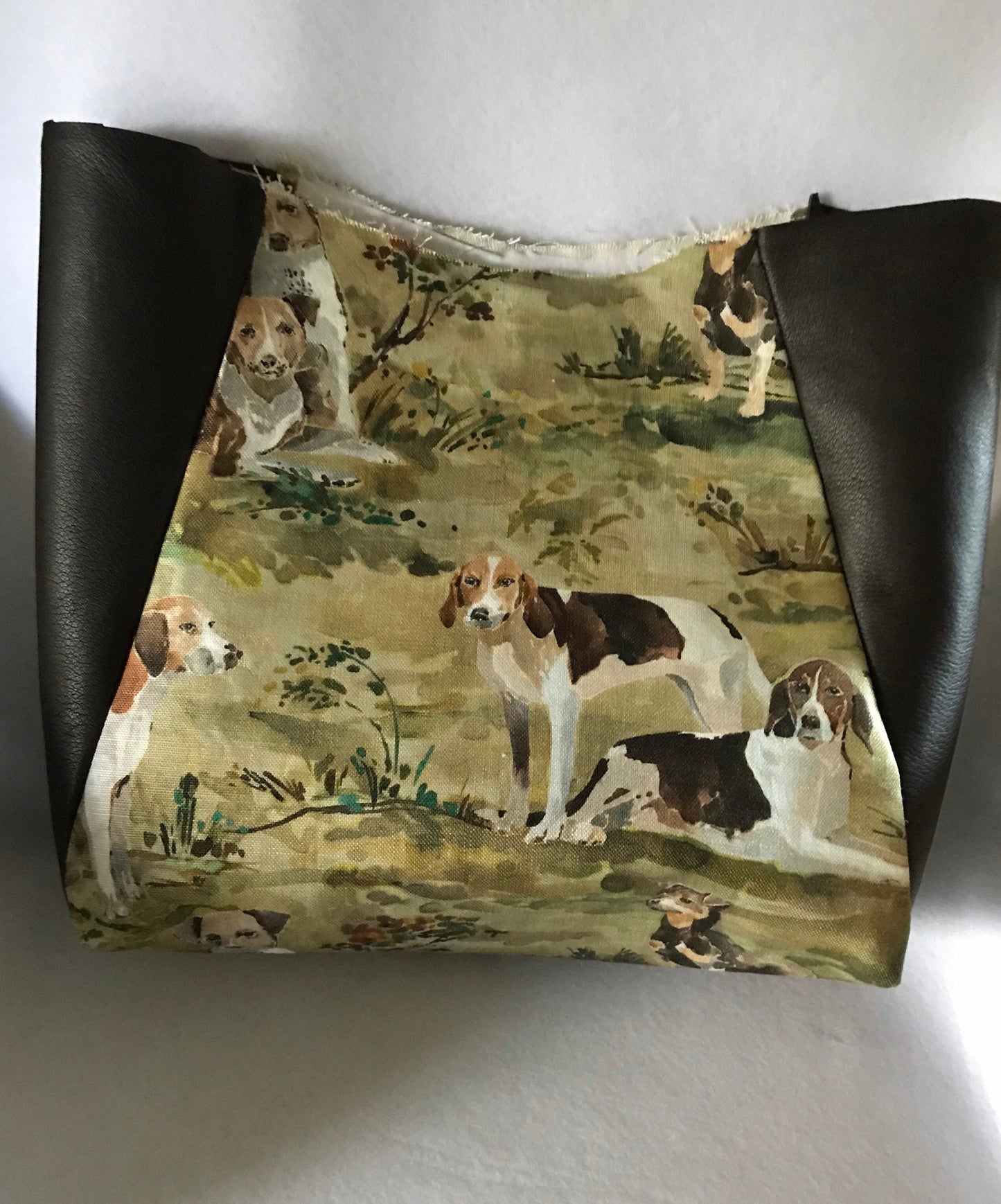 Equestrian Fox Hunt Horse  Hound Purse Dog Handbag Linen and Leather Tote Purse