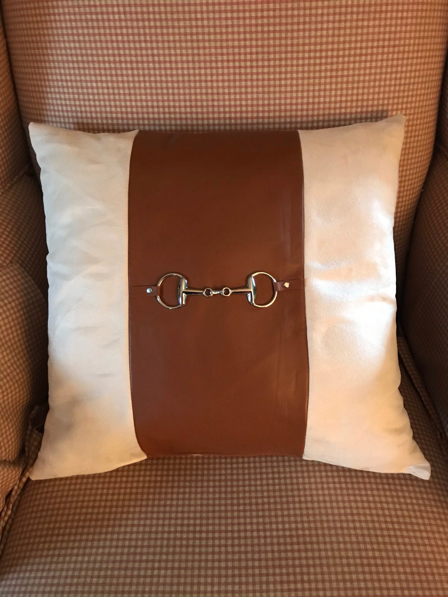 Equestrian Pillow Horse Pillow Horse Home Decor Horse Bit Leather Pillow 18”