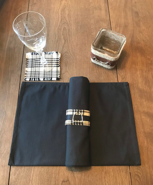 Equestrian Horse  Napkin Rings Horse Table Linens Plaid Blanket Horse