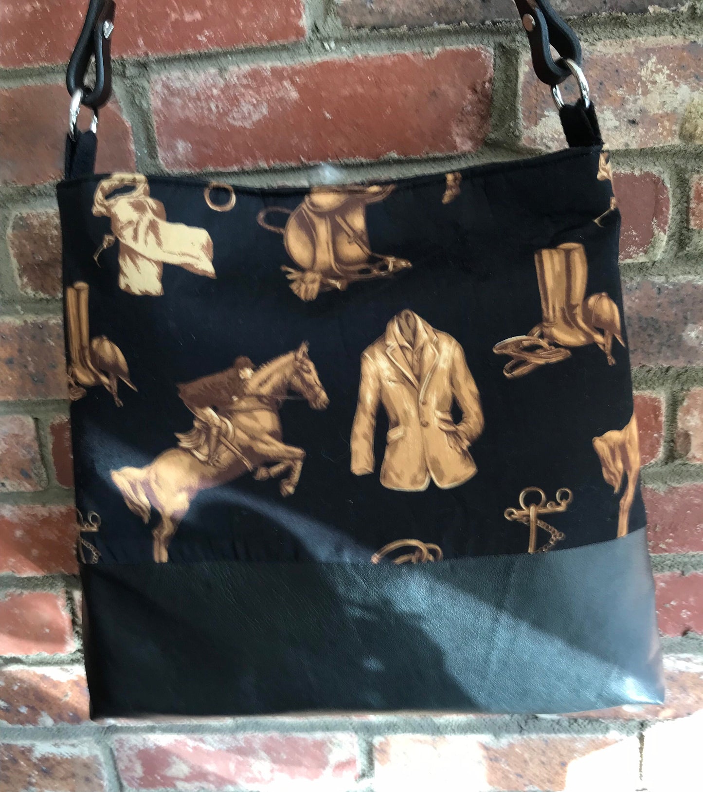 Leather Equestrian Horse  Handbag  Tote Purse and Lauren Fabric