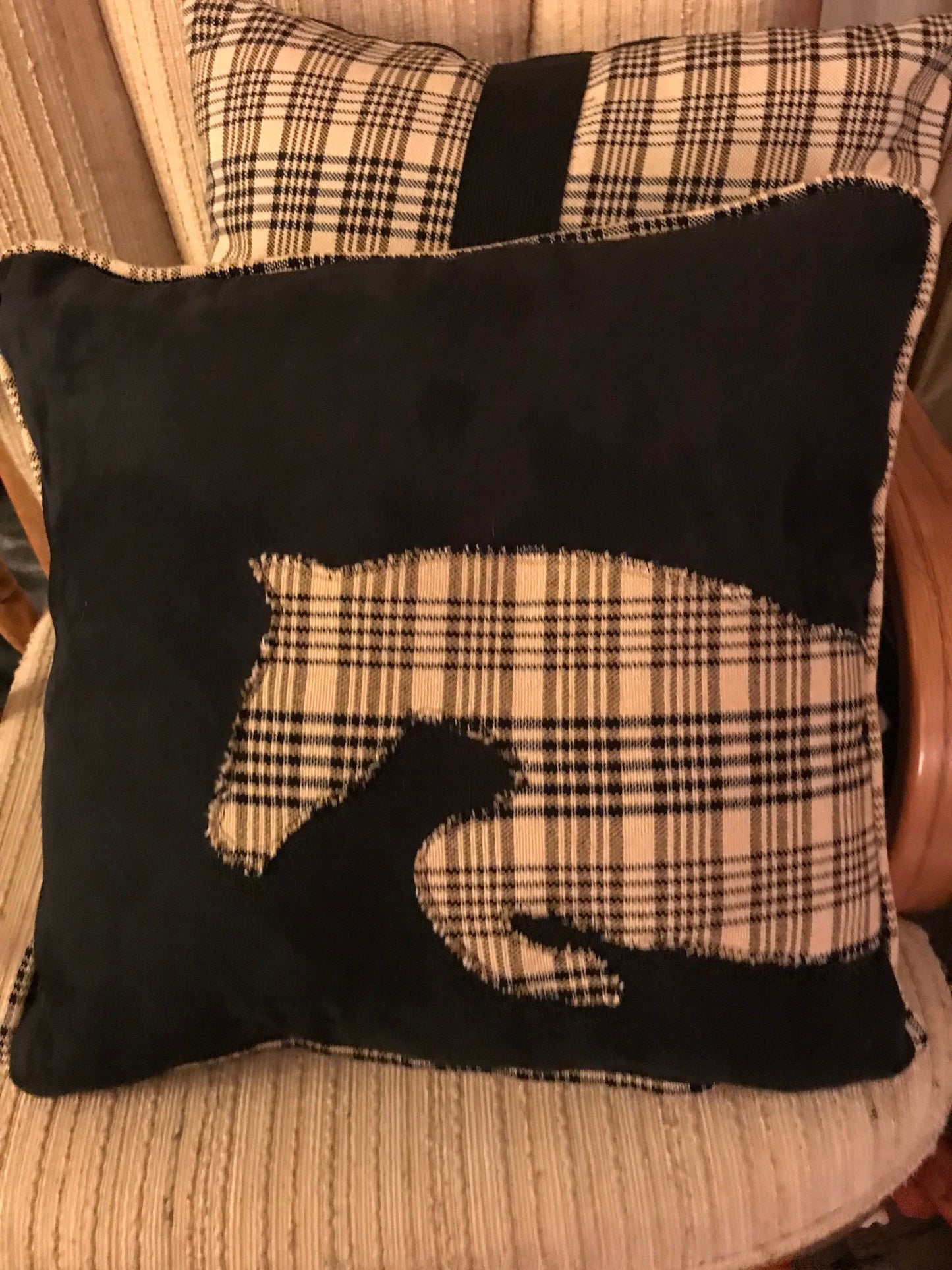 Equestrian Horse Pillow Gifts w/ Horse Silhouette  Authentic Black and Tan Horseblanket.
