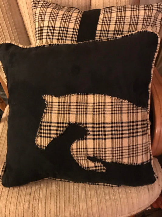 Equestrian Horse Pillow Gifts w/ Horse Silhouette  Authentic Black and Tan Horseblanket.