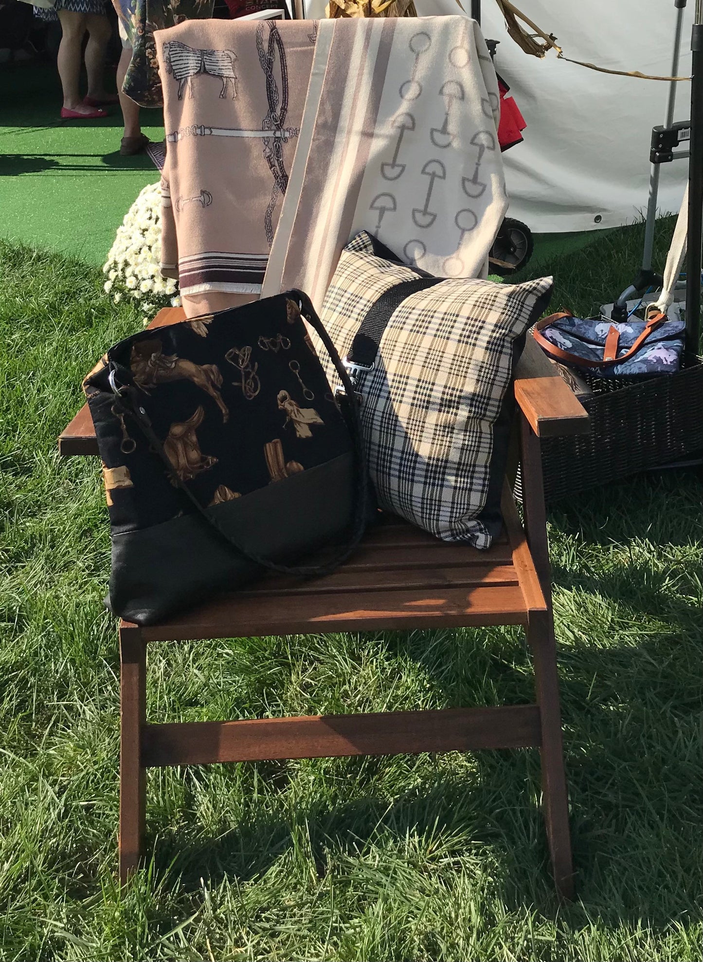 Leather Equestrian Horse  Handbag  Tote Purse and Lauren Fabric