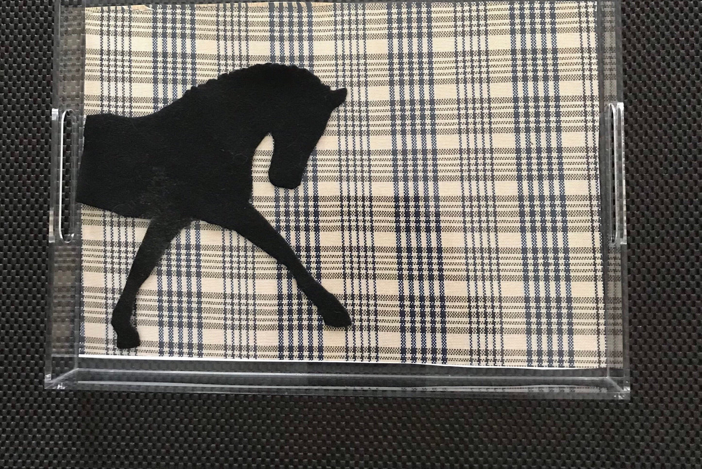 Equestrian Horse Serving Tray Lucite Acrylic Fox Hunt Tray