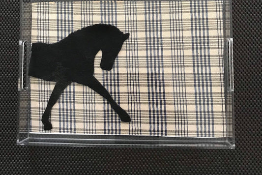 Equestrian Horse Serving Tray Lucite Acrylic Fox Hunt Tray