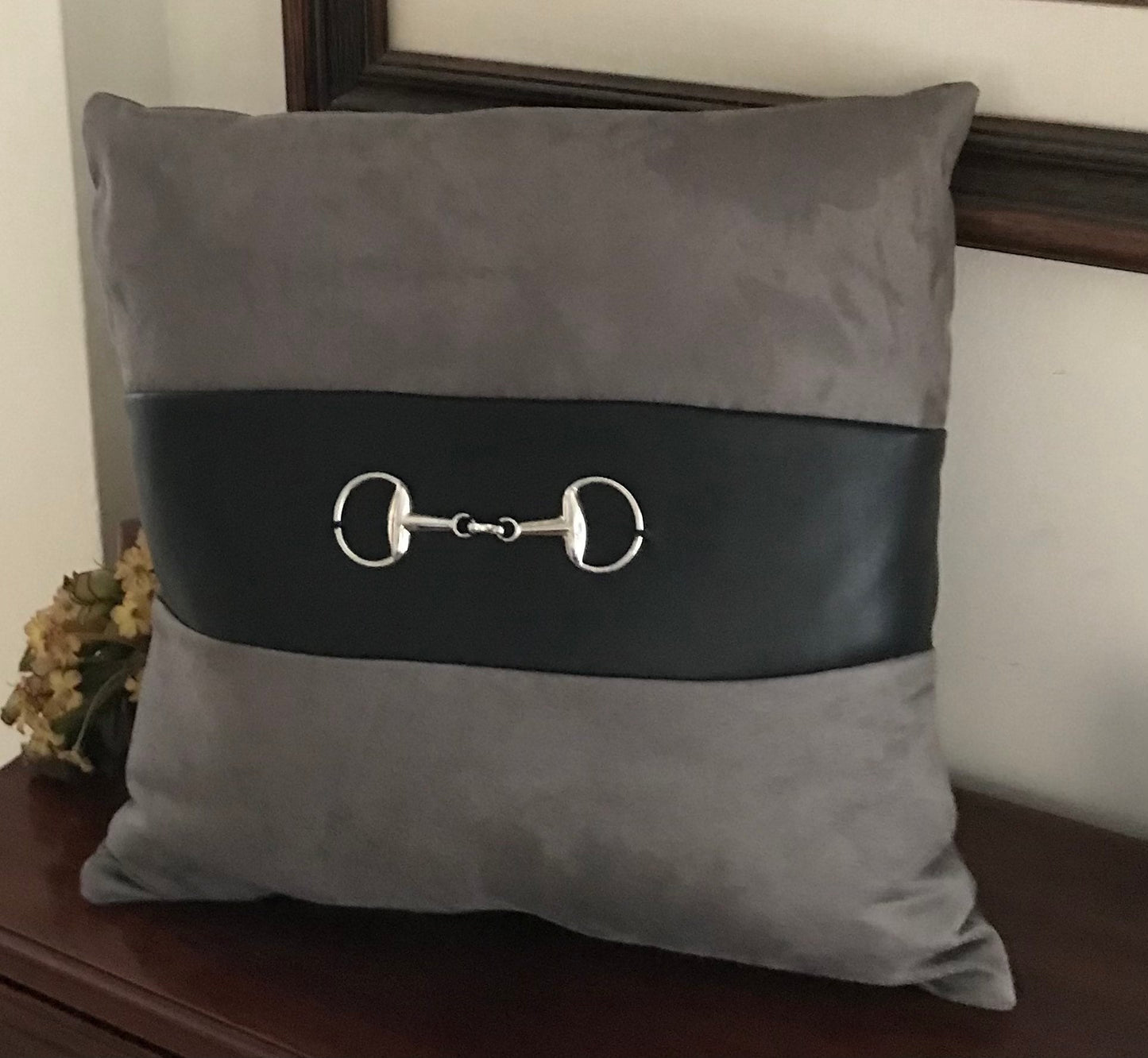 Equestrian Pillow Horse Pillow Horse Bit Leather Pillow 16”